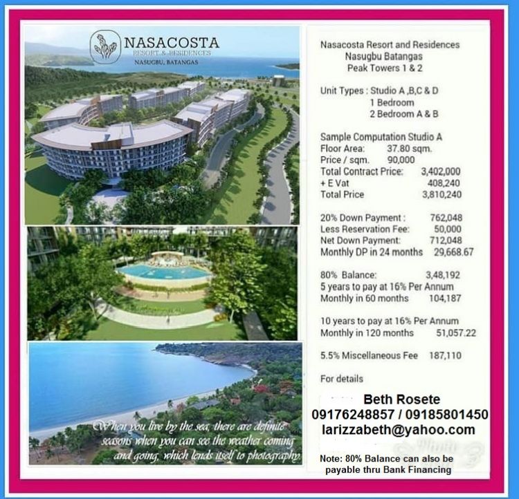 Beachfront Condominium For Sale in Natipuan, Nasugbu, Batangas